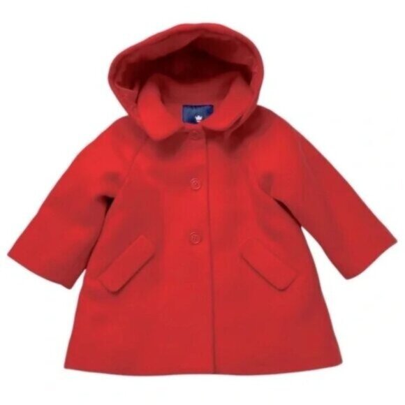 Jacadi Paris Baby Girl Red Warm Comfy Cozy Hooded Dressy Coat 24 Months - Picture 1 of 7